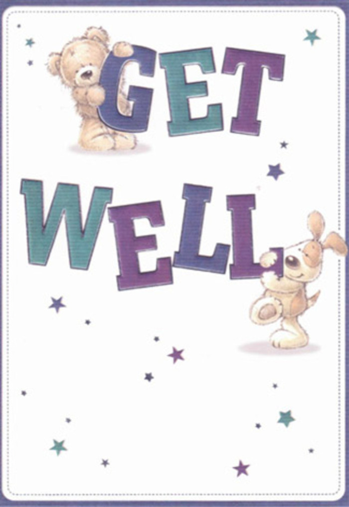 This card radiates gentle encouragement, blending childlike delight with the neighbourly warmth unique to Byfleet. The illustration centres on two playful friends-a bear and a puppy-nestled amid outsized, confident lettering shaded in cheerful purples and cool aquas. Playful stars seem to float through the air, their scattered forms recalling the glint of sunlight over Byfleet's green spaces. The tactile quality of the artwork-a bear's fluffy coat, the puppy's velvety ears-suggests the soothing comfort one associates with a heartfelt embrace or the kind gesture of receiving fresh flowers. The crisp white background enhances feelings of clarity and openness, as though inviting the recipient outside for a breath of Byfleet's fresh air. The overall composition echoes a thoughtful bouquet, carefully chosen and arranged to encourage healing and lift spirits. Sending this card alongside a floral arrangement from a Byfleet florist creates a powerful helix of support: a visual and emotional celebration perfect for helping loved ones, young or old, through their recovery.