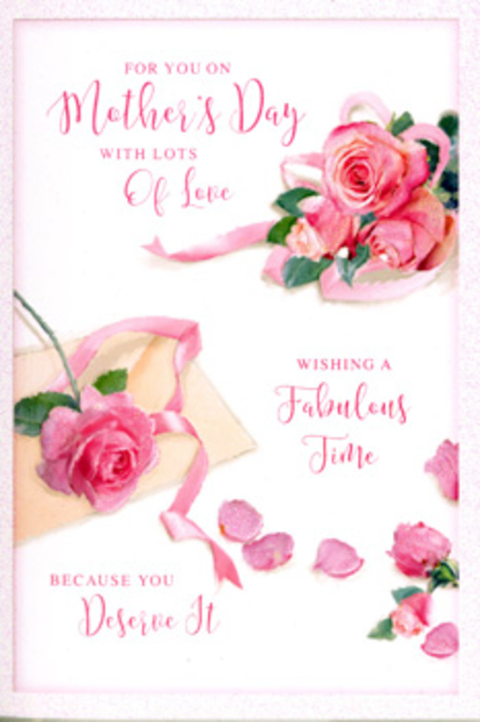 The Mother's Day card pictured here resembles an artist's floral arrangement carefully laid out on a whitewashed Byfleet table, its design centred on a spray of pink roses and scattered petals. A trio of prominent roses anchors one corner, their petals painted with meticulous attention to shading, from deep rose at the core to lighter blush at the edges, giving each bloom a three-dimensional, velvety presence. These larger flowers are joined by smaller buds and half-open blooms that trail diagonally across the card, creating a sense of movement similar to a bouquet gently tilted in the hand. The background is a soft, pale tone that allows the pinks to stand out without overwhelming the senses, adding to the feeling of calm and affection. Around the central flowers, individual petals are lightly strewn across the surface, like a subtle confetti that hints at celebrations shared in Byfleet homes and gardens, or after a family meal at a favourite local spot. A pastel ribbon threads its way through the main cluster, looping and curling with graceful ease, highlighted in places to suggest the soft sheen of satin or silk. Delicate touches of green foliage peek out between the roses, offering a natural contrast and hinting at real garden stems. Across the upper or side portions of the card, flowing cursive calligraphy spells out a loving Mother's Day message, its letters light and airy, echoing the curves of petals and ribbon. The gentle, even lighting casts faint, soft-edged shadows, giving depth without harshness. It is a design that conveys tenderness and appreciation, as if ready to accompany a fresh floral gift delivered across Byfleet and the surrounding Surrey countryside.