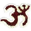 A reverent, sculptural floral rendering of the sacred Om (Aum) symbol set against a clean white backdrop, carefully composed from thousands of tiny, densely packed chrysanthemums. The central mass of the symbol - the familiar looping '3' curve, the flowing downward stroke and the crescent with its small bindu above - is formed from deep maroon to dark red pompon chrysanthemums whose velvety petals create a rich, tactile surface. Many of those red heads show tiny lime-green centers, a fresh, natural punctuation that gives the dark field subtle contrast and depth. A generous, undulating outline of pristine white spray chrysanthemums traces each curve and negative space, the crisp white edge defining the icon with luminous clarity. Soft, studio lighting and a faint drop shadow beneath the piece emphasize its three-dimensional presence, so the arrangement reads as both a devotional object and a hand-shaped sculpture. The scent is quietly earthy and green, the compact blooms suggesting cool, silky petals under the fingertips - an arrangement meant to be contemplated as much as glimpsed. This floral Om is presented with the quiet dignity suitable for spiritual ceremonies, memorial services at St Mary's in Byfleet, meditation gatherings along the Wey, or as a centerpiece for cultural events close to the village green. As created by local florists familiar with Byfleet's traditions, the piece conveys solace, steady presence and respectful artistry; its colour palette and precise craftsmanship anchor the symbol in both organic life and ritual meaning, offering a visual and tactile prayer translated into flowers.